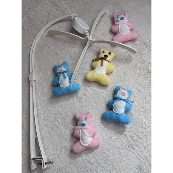 Vintage Baby Mobile Pastel Bears Nostalgic, Musical, Wind up - Picture 1 of 7